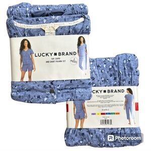 Lucky Brand Ladies' 3-piece Pajama Tee Shirt, Short & Jogger Pj Set size small